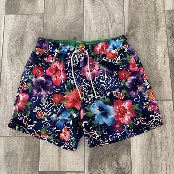 Polo Ralph Lauren Swim Trunks Men L Colorful Floral Hawaiian Shorts Bathing Suit - Picture 1 of 11